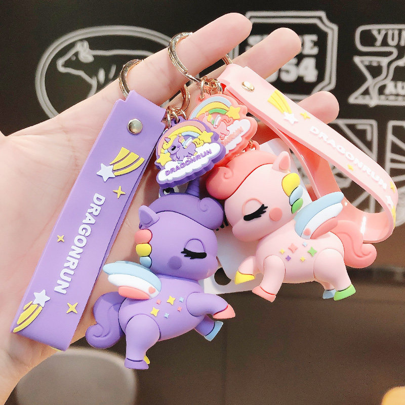 Genuine new cute cartoon Ma Xiaochi silicone unicorn lady keychain school bag car key chain pendant