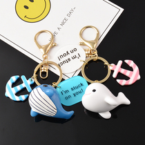 New creative whale dolphin cartoon keychain blue whale keychain cute female Net red and white dolphin bag pendant