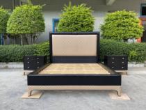 Modern light luxury pure black leather double master bedroom king bed SIGNATURE DEBUT bedside table