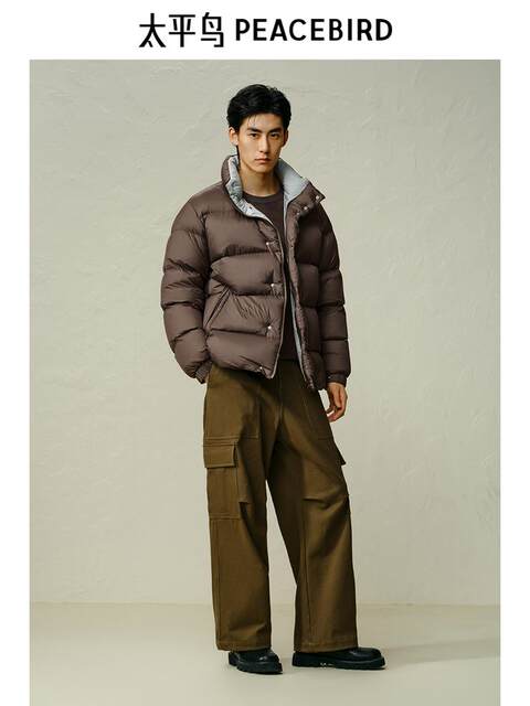 [High down Filling]Peacebird Men's Clothing 2024 Winter New Color-Block Cold-Resistant down Jacket