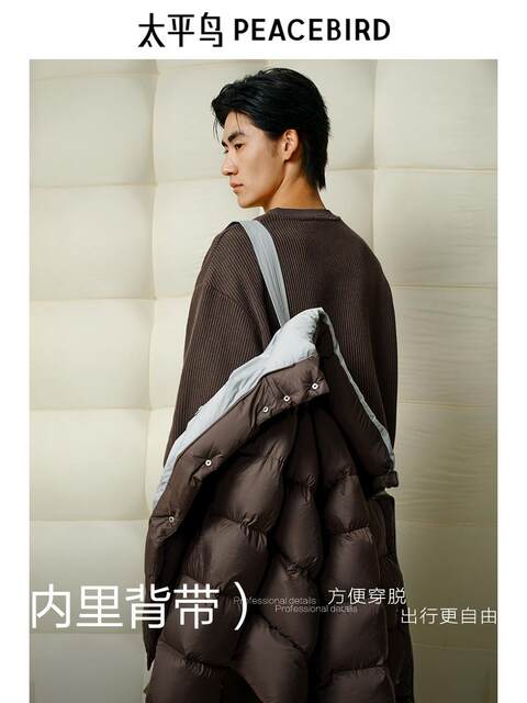 [High down Filling]Peacebird Men's Clothing 2024 Winter New Color-Block Cold-Resistant down Jacket