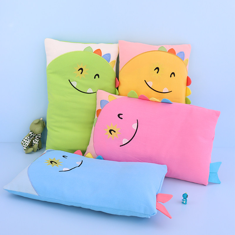 Cartoon Pure Cotton Baby Pillow Baby Boy 1-3-6-12 Year Old Sand Washed Cotton Buckwheat Shell Can Be Detached For Kindergarten Special