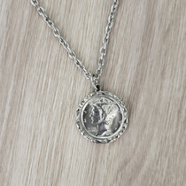 Original Wise God Ink Chulli Necklace Small Fly-Man Silver Coins European And European Retro Wind Silver Coin Necklace Silver Coin Pendant Cent