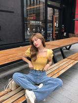 DALU high rule square collar slim body thin solid color bubble sleeve French short sleeve small coat female summer new 2020