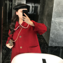 DALU double-layer doll collar age reduction temperament single-breasted double-sided tweed coat high waist slim skirt suit women