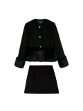 Демисезонная черная шерстяная куртка, юбка, комплект