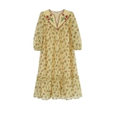 Весенний летний лонгслив, рубашка, длинное платье, с вышивкой, V-образный вырез, цветочный принт, А-силуэт