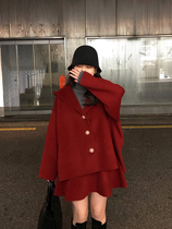 DALU hooded temperament loose cloak double-sided tweed coat high waist slim umbrella skirt set 2019 Winter New