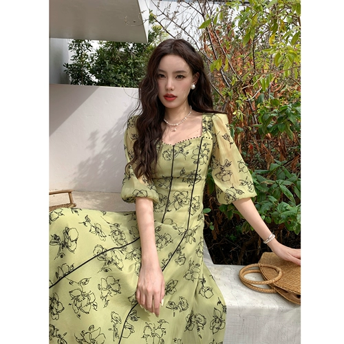 Весенняя летняя длинная юбка, платье, в цветочек