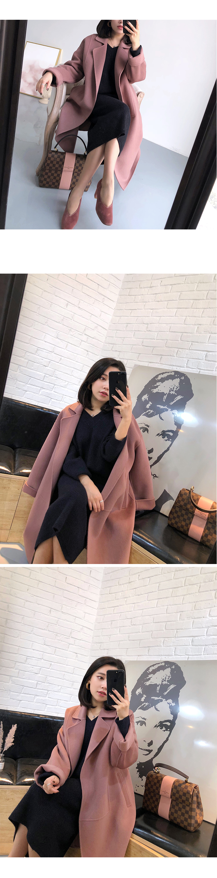 Áo khoác mùa thu và mùa đông của DALU STUDIO trong chiếc áo khoác len dài hai mặt sau lưng áo len xẻ cao áo khoác nữ đẹp