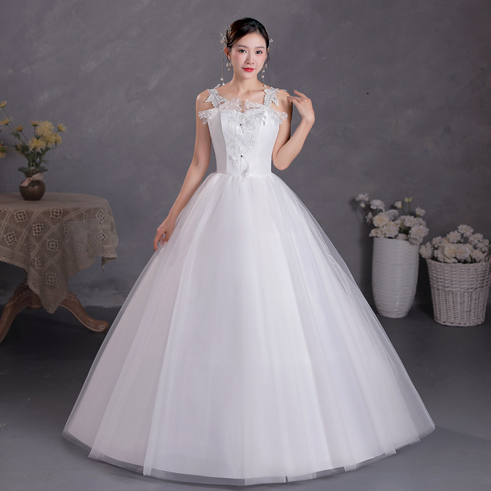 Главное свадебное платье 2023 new bride wedding Qi Di корейской принцессы с V-образным вырезом было тонким белым легким свадебным слингом