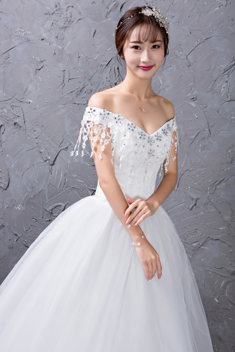 Kafwei's new bride's one -shoulder wedding dress Qi Di Korean Elegant White Film Studio Large size thin custom 0571 Kafwei's new bride's one -shoulder wedding dress Qi Di Korean Elegant White Film Studio Large size thin custom 0571