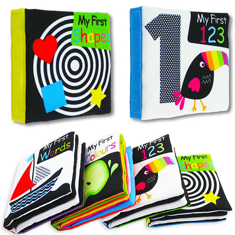 Newborn black and white enlightenment visual training washable infant English sound paper early teaching cloth book baby toys