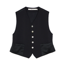 EIN言时髦复古通勤撞色渐变贝壳扣V领拼接口袋马甲24春季新款