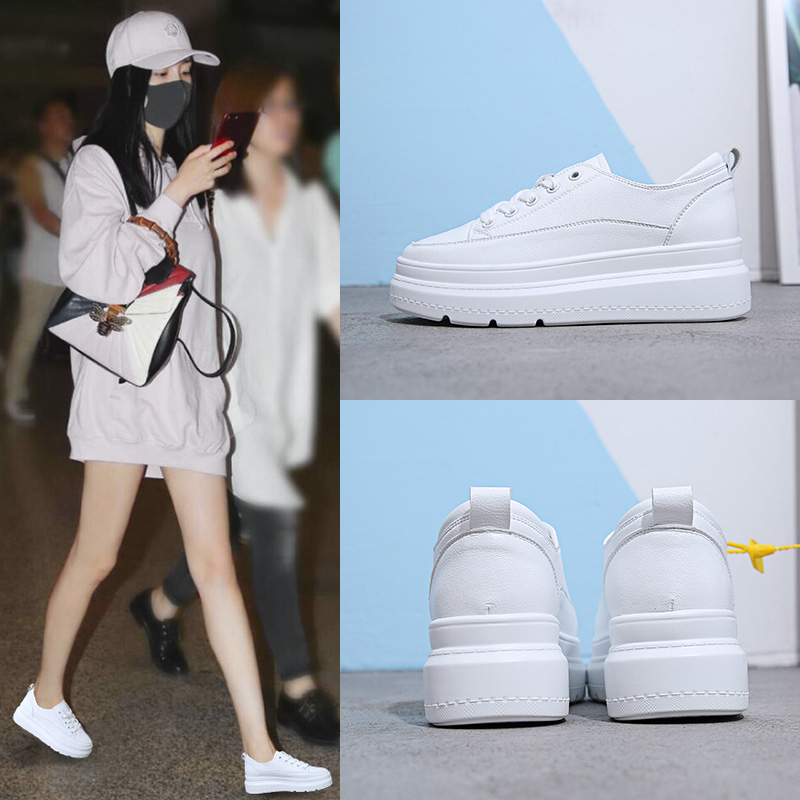 Serious leather increases small white shoes in the spring and summer 2020 with thick soles and breathable summer white shoes