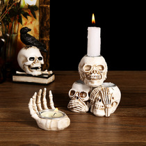Cross-border Halloween skull candlestick creative ghost hand ornaments Halloween decoration props horror atmosphere skull candlestick