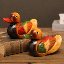 A pair of mandarin duck wooden ornaments for the living room bedroom TV cabinet bedside decorations painted couple holiday gifts