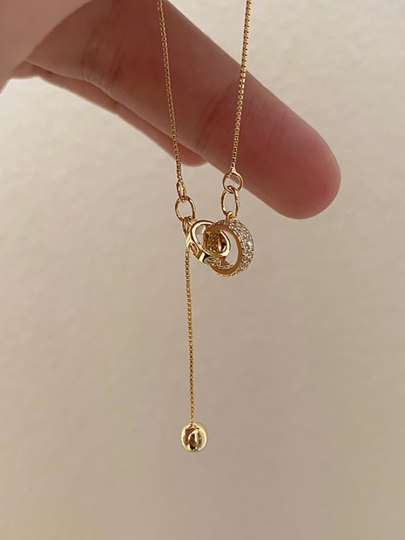 2025 New Light Luxury Niche Design Double Ring Necklace Women's Cold Style Necklace High-end Clavicle Chain