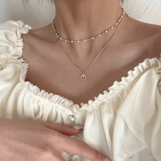 2023 New Pearl Necklace for Women, Summer Light Luxury Niche Design, Fairy-Like High-End Double-Layered Clavicle Chain Trend