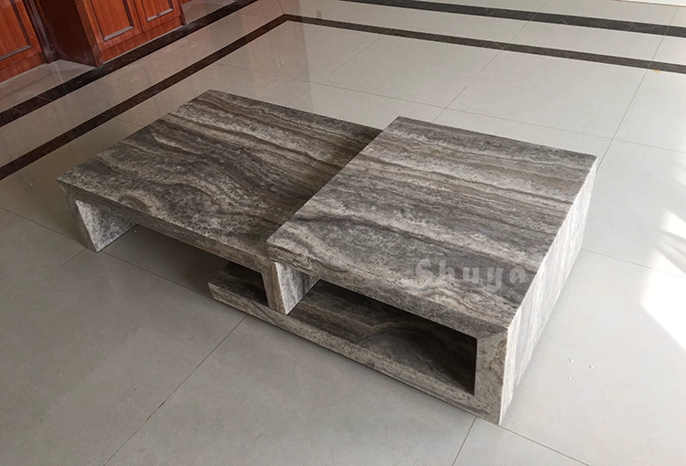 Travertine nhập khẩu mới tự nhiên, bàn cà phê có thể co giãn theo kiểu kính thiên văn phong cách châu Âu, đá thân thiện với môi trường, đồ nội thất bằng đá cẩm thạch đặt làm theo yêu cầu - Bàn trà