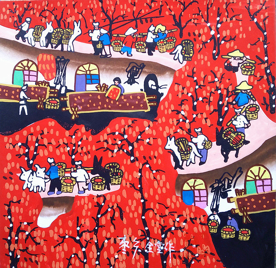 Zaoxiang Zaolin Rural Hotel Hotel Guesthouse Farmhouse Music North Cellar North Kilo Cave Mullet and Peasant Painting Dimensions 25x25cm-Taobao