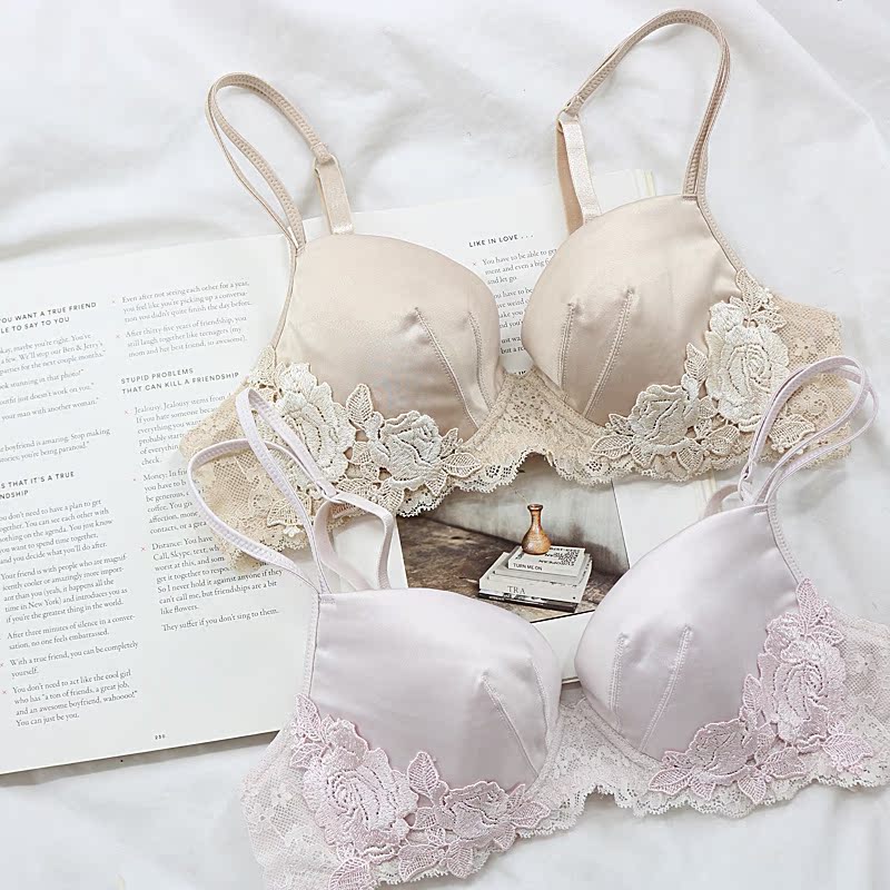 cô gái trong nước mã nhỏ lụa thêu womens mỏng Bra thoải mái sexy ngọt ngào đơn ngực áo ngực đồ lót.