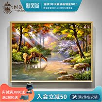  Hengmei hand-painted oil painting European style landscape Classical villa living room decoration painting porch mural Deer hanging painting American style