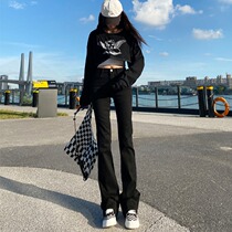 175 Lengthened Black Micro-Flare Jeans Womens Spring New Tall High Waist Stretch Slim Fit Drooping Mopping Pants