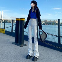 175 Lengthened White Micro-Flare Jeans Womens Spring New Tall High Waist Elastic Slim Fit Drape Pants