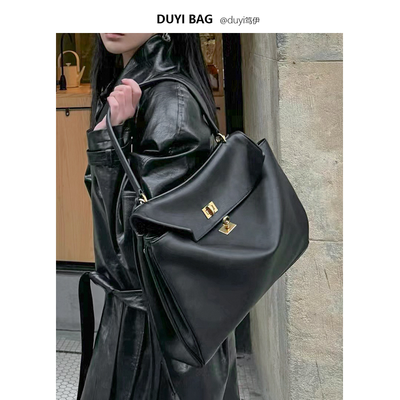 Niche High-End First-Layer Cowhide Crossbody Tote Bag for Women, Large-Capacity Handbag, Commuter Briefcase, Shoulder Computer Bag