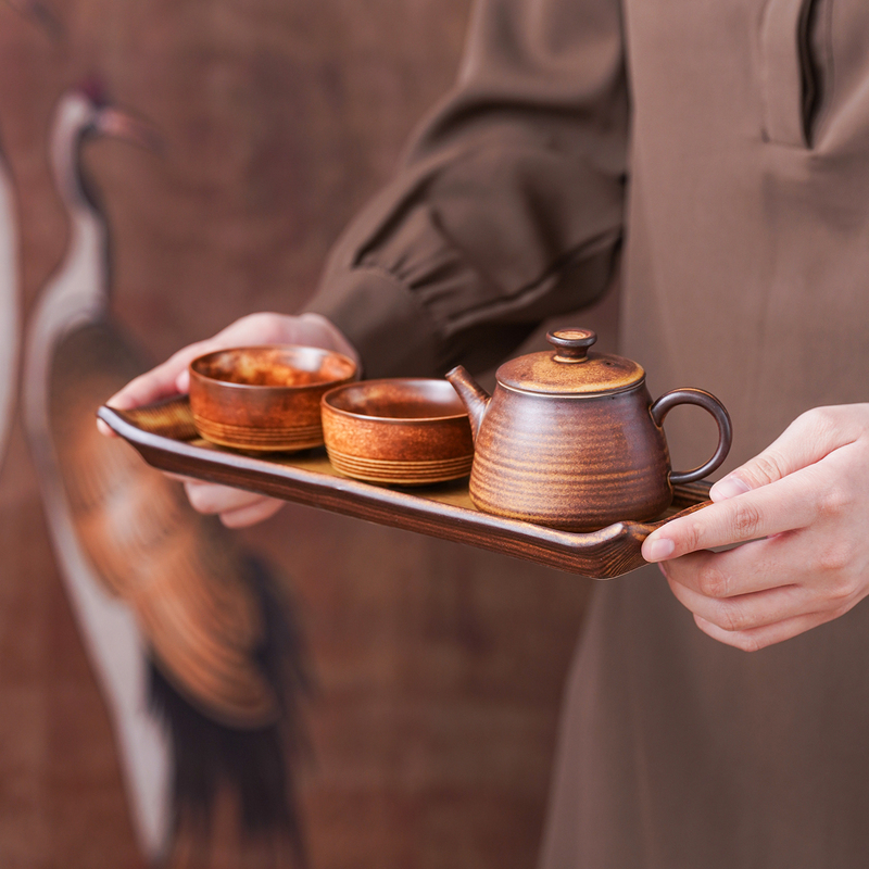Retro-Style Ceramic Kung Fu Tea Set with One Pot and Two Cups, with Tea Tray, Simple Home-Use Tea Brewing Set Retro-Style Ceramic Kung Fu Tea Set with One Pot and Two Cups, with Tea Tray, Simple Home-Use Tea Brewing Set