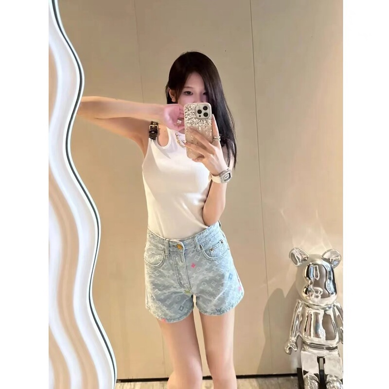 2026 Summer New High-Waisted Jacquard Denim Shorts for Women, Slimming Hot Pants, Japanese and Korean Style Trendy Women's Shorts