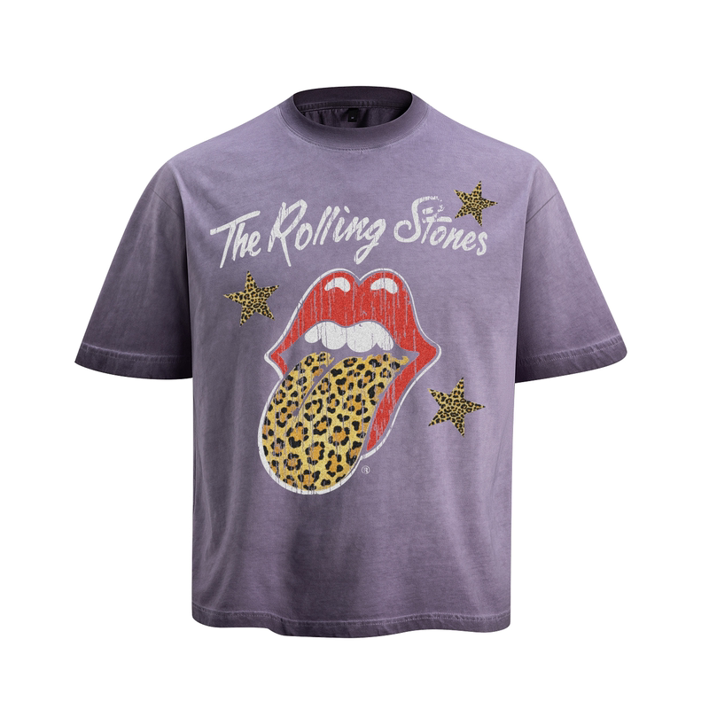 Ytstr Rolling Stones Vintage Big Tongue Washed Snowflake Couple Trendy Casual Distressed Short-Sleeve T-Shirt
