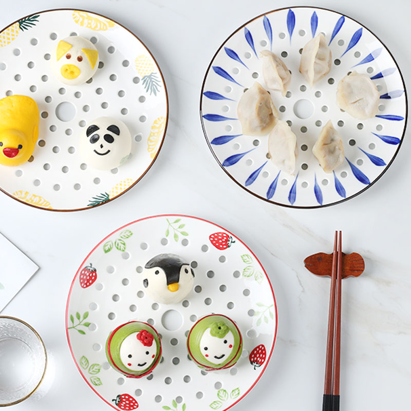 Creative cute circular steam disk seafood steamed disk fruit disk vegetable disk asphalt disc