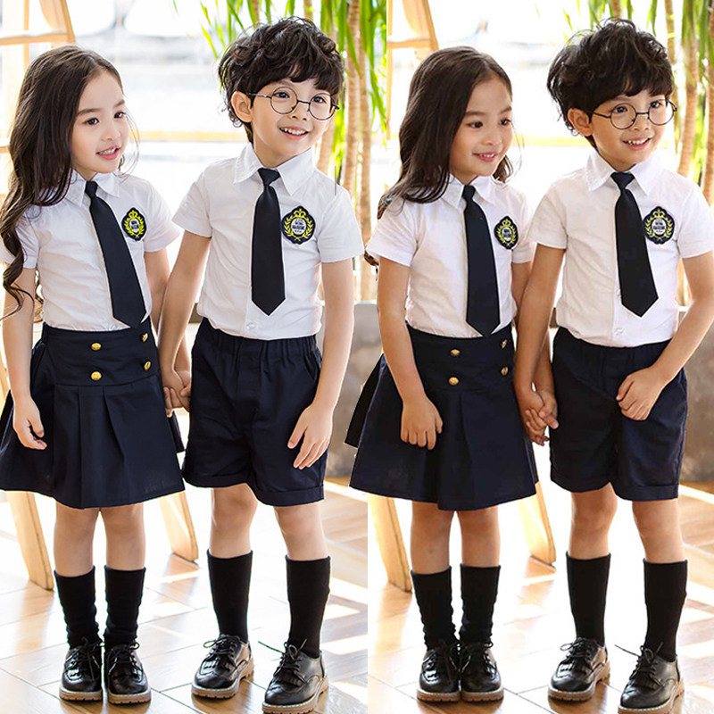 Kindergarten graduation photo dress Korean elementary school class dress First grade skirt uniform Children's British style summer school uniform
