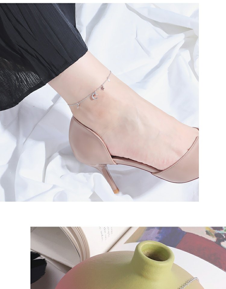 S925 sterling bạc sao trăng tua vòng chân nữ phiên bản Hàn Quốc của sinh viên đơn giản Sen cá tính gợi cảm món quà hoang dã - Vòng chân lắc chân bạc