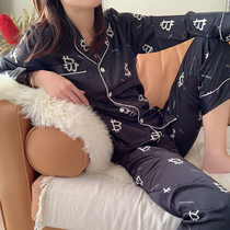 sunny pajamas womens summer ice silk net red long-sleeved trousers cardigan home clothes two-piece summer