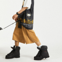 POH corduroy cityboy loose summer letters casual five-piece pants men wash Khaqi military green shorts