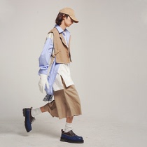 POH function wind fake two woolen vest shirt men loose bf wind niche design sense splicing striped shirt