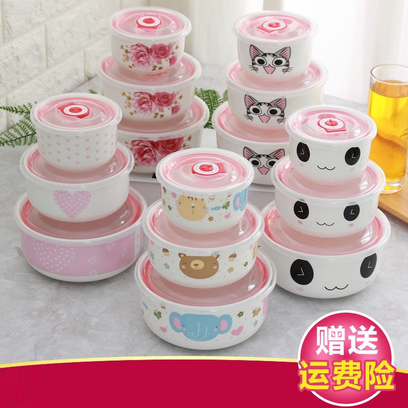 Microwave-heatable lunch box household packing lunch box female porcelain bowl with lid can hold soup