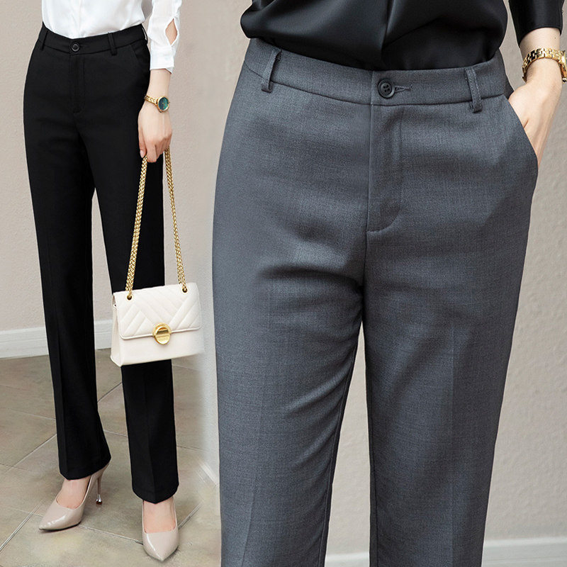 Black suit pants women's professional work straight dress pants summer thin suit pants high waist drape mid-line work pants