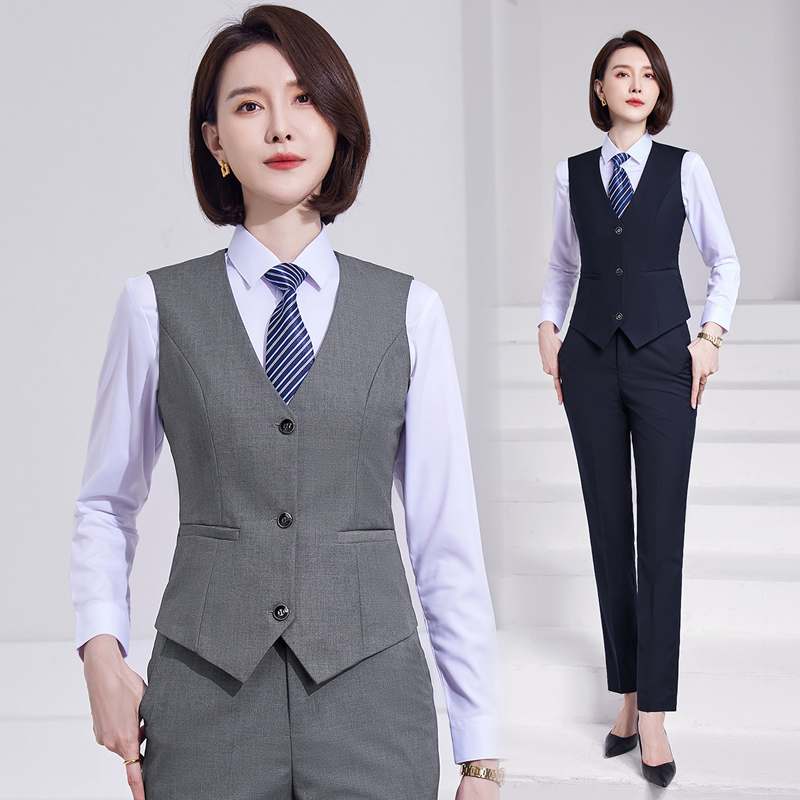 Gray Suit Vest Women's Bank Work Uniform Professional Suit Elegant Vest Pants Skirt Two-Piece Set
