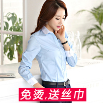 Doll Collar Shirt Woman Long Sleeve Design Sensation Small Crowdspring Autumn Han Edition Work Wear-free Temperament Professional Blue Lining