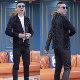 Summer Men's Hollow Flocked Suit Stretch Black Suit Jacket Trendy Men's Trendy Flowers Casual Dress