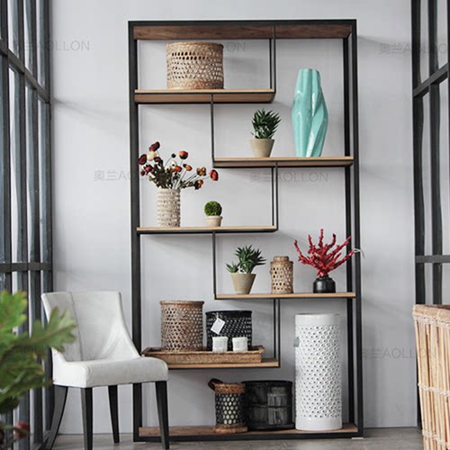 loft American antique bookshelf wrought iron bookcase solid wood partition shelf display shelf floor partition display shelf floor partition display stand