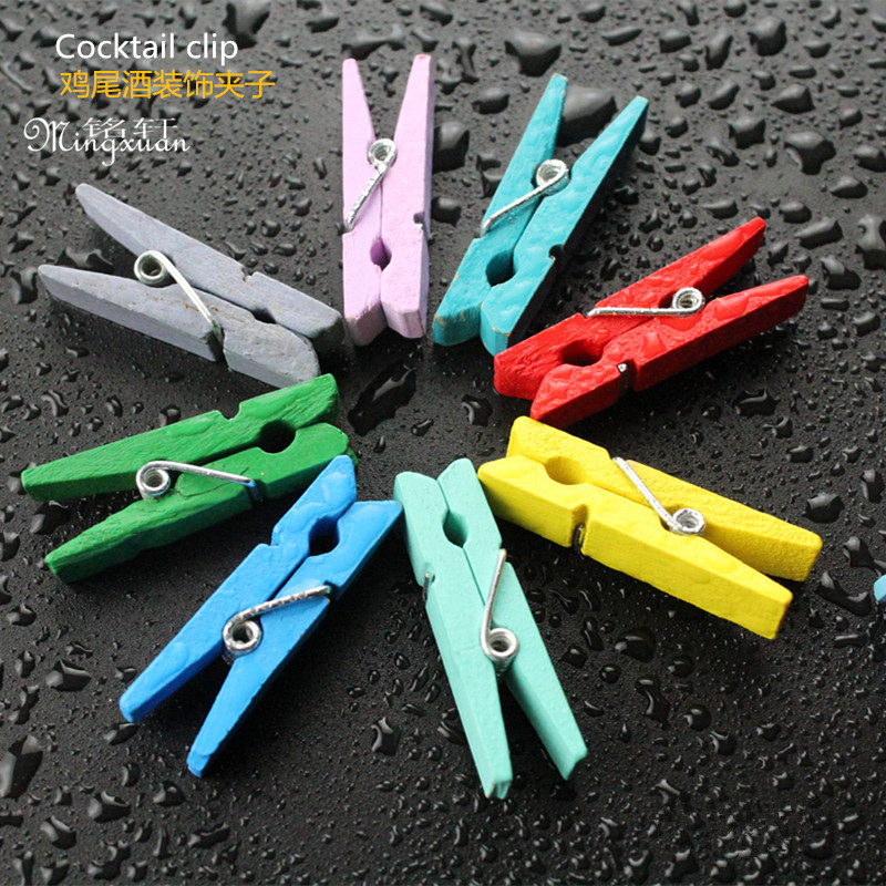 100pcs Cocktail Decorative Clip Small Clip Photo Clip Cocktail Glass Clip Martini Decorative Wood Clip