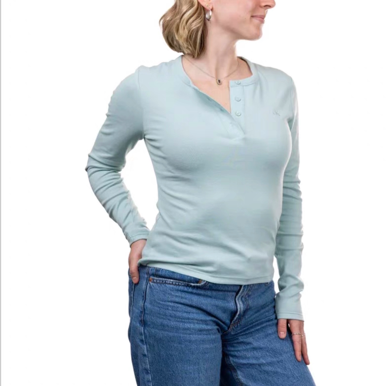 Directly Shipped from Canada, Ck Women's Henley Collar 58% Cotton Long-Sleeve Shirt, Base Layer, High Elasticity, Soft and Smooth【26.07】 Directly Shipped from Canada, Ck Women's Henley Collar 58% Cotton Long-Sleeve Shirt, Base Layer, High Elasticity, Soft and Smooth【26.07】