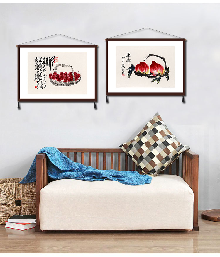 Trang trí nhà hàng Qi Baishi Tấm thảm mới Trung Quốc Sofa Tranh treo tường Tấm thảm phòng ngủ Vải đầu giường Litchi Shou Tao Tranh Trung Quốc thảm treo tường trang trí phòng ngủ