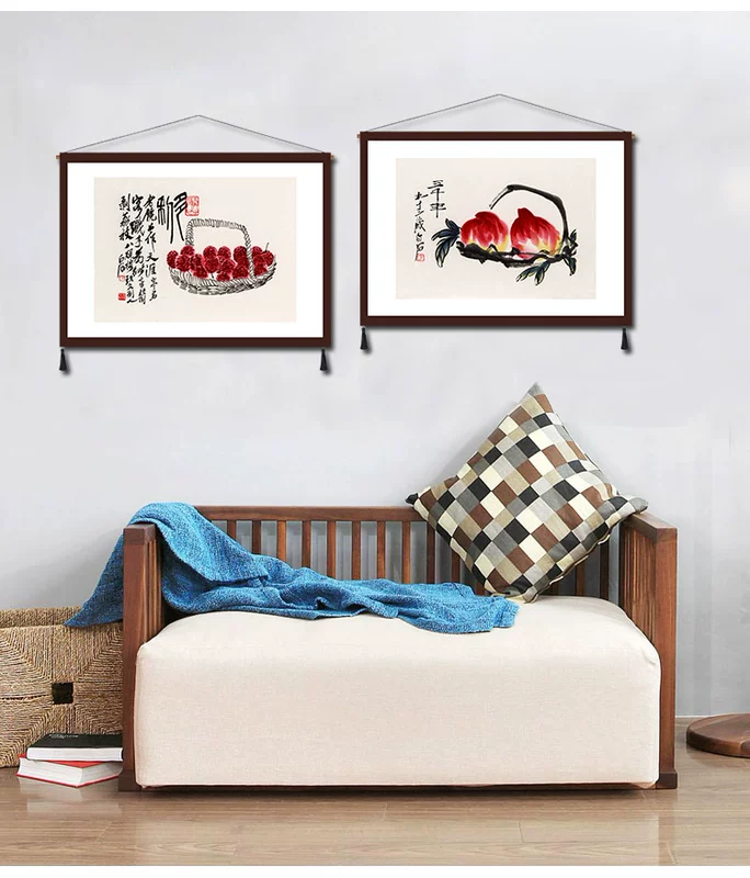 Trang trí nhà hàng Qi Baishi Tấm thảm mới Trung Quốc Sofa Tranh treo tường Tấm thảm phòng ngủ Vải đầu giường Litchi Shou Tao Tranh Trung Quốc