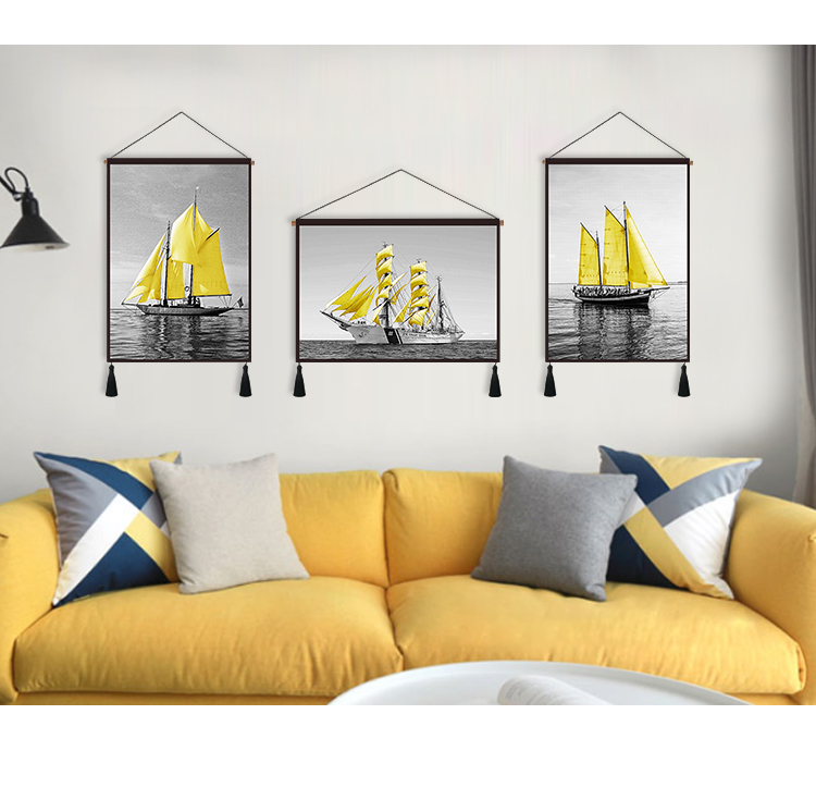 Phòng khách hiện đại sơn trang trí đơn giản triptych hiên lối đi tấm thảm sofa nền tường sơn nhà hàng tấm thảm thuyền buồm thảm vải decor